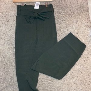 Olive tie front tapered pant